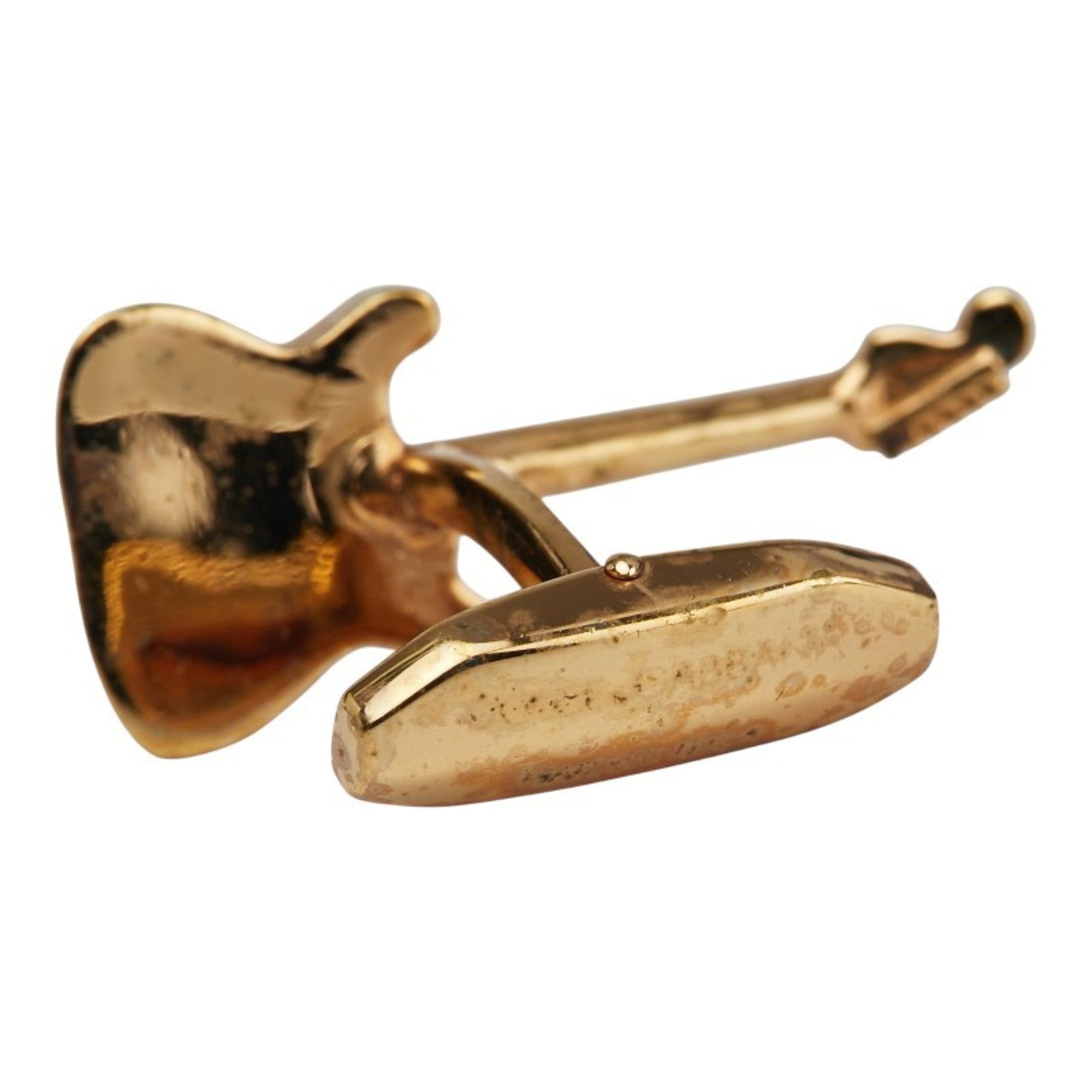 Guitar Motif Cufflinks Gold and Black Plated Bracelet