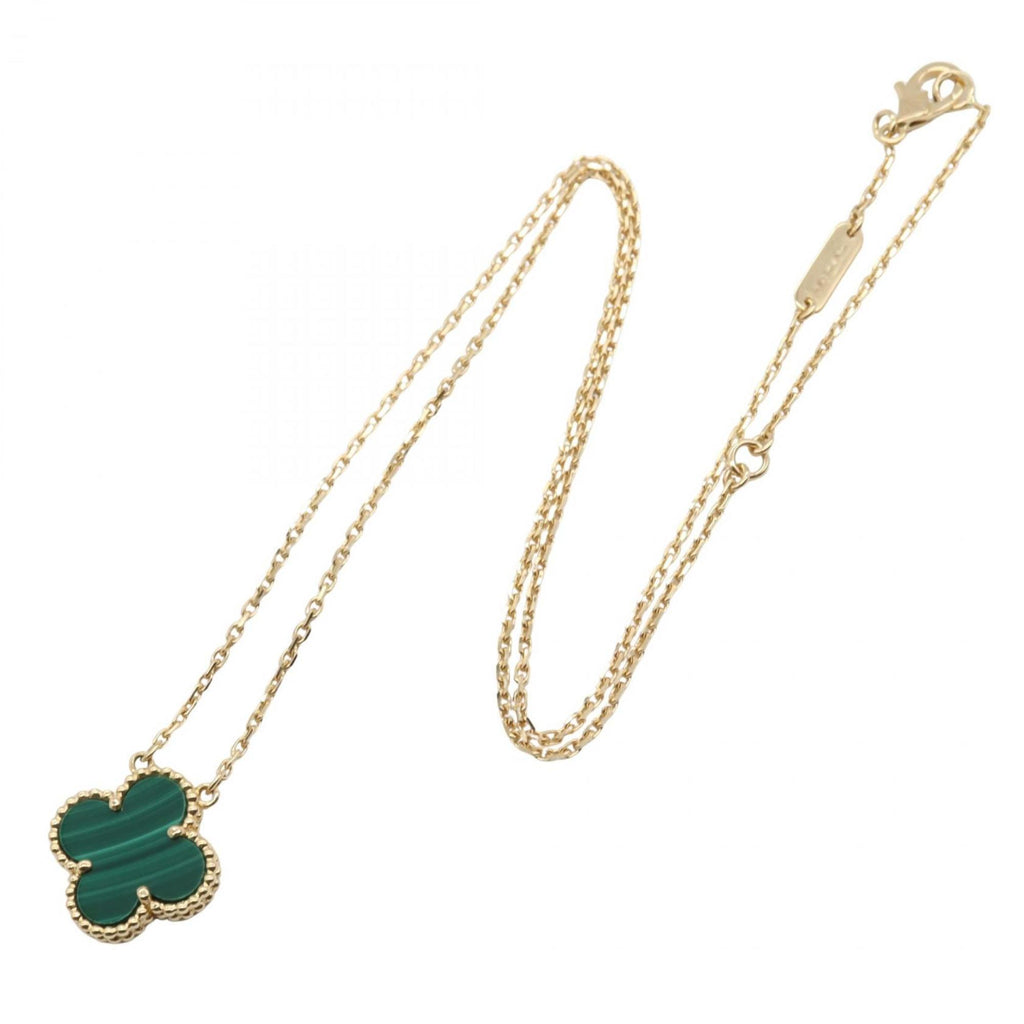 Vintage Alhambra Pendant Necklace 18K Yellow Gold and Malachite