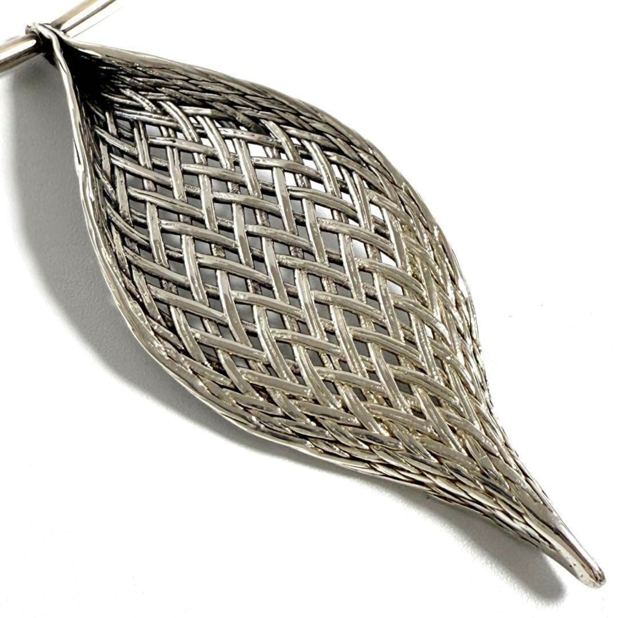 Mesh Leaf Pendant Necklace Sterling Silver