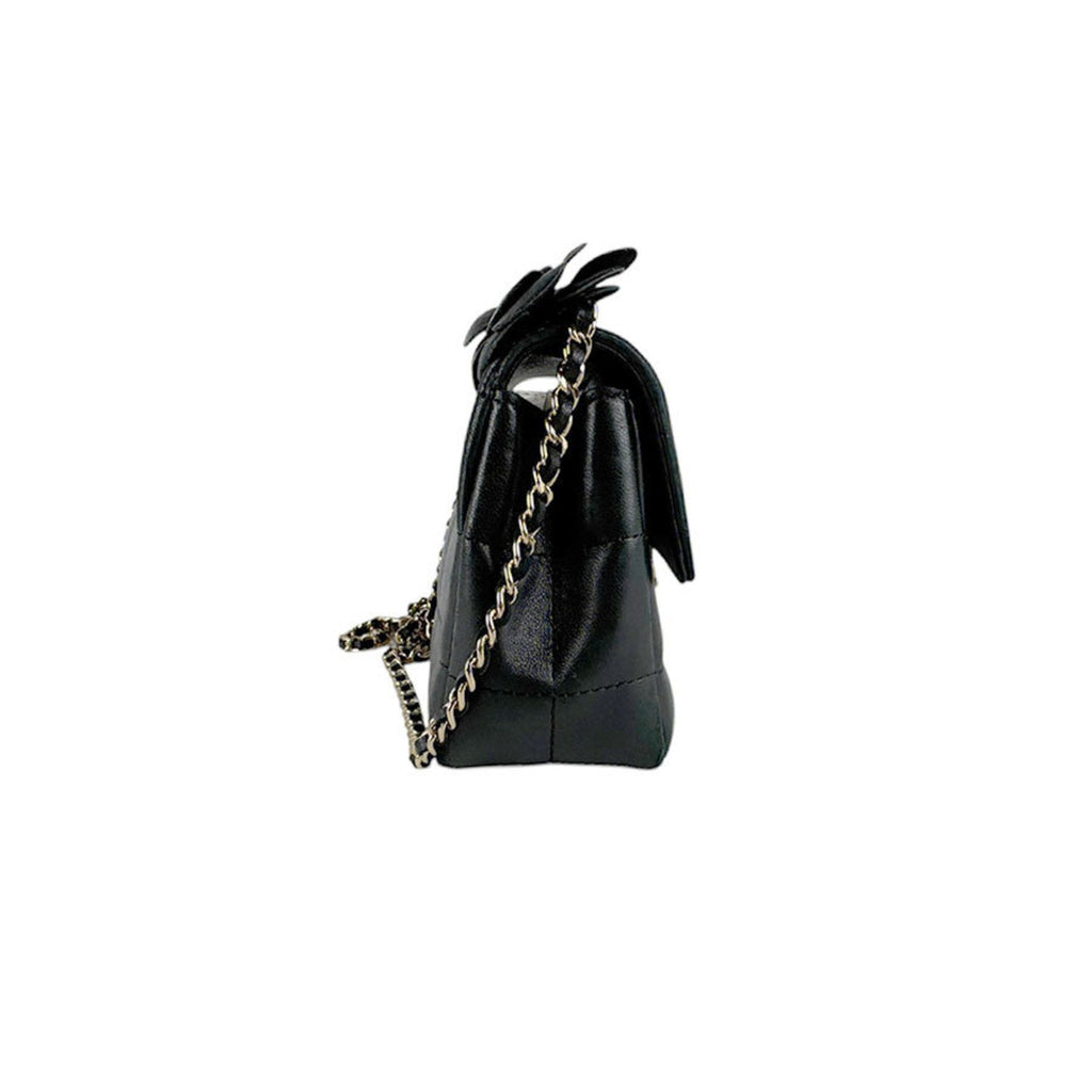 Camellia Chocolate Bar Flap Bag Quilted Lambskin Mini