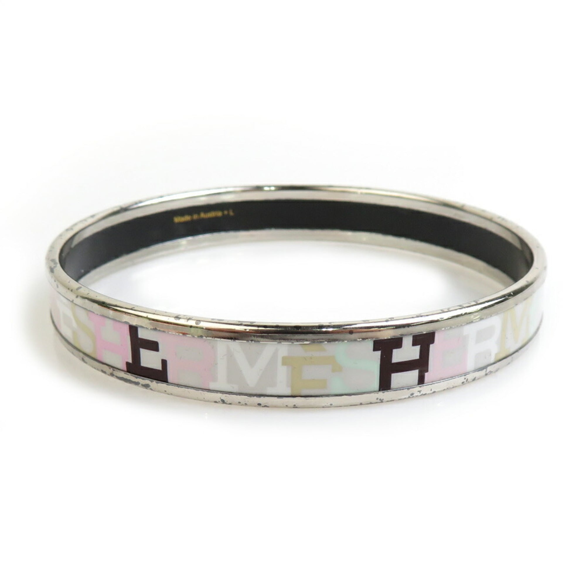 Bangle Bracelet Enamel and Metal Silver Multicolor