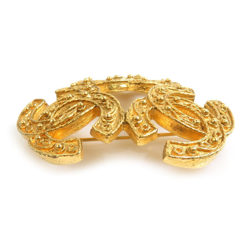 CC Logo Brooch Gold-Tone Metal