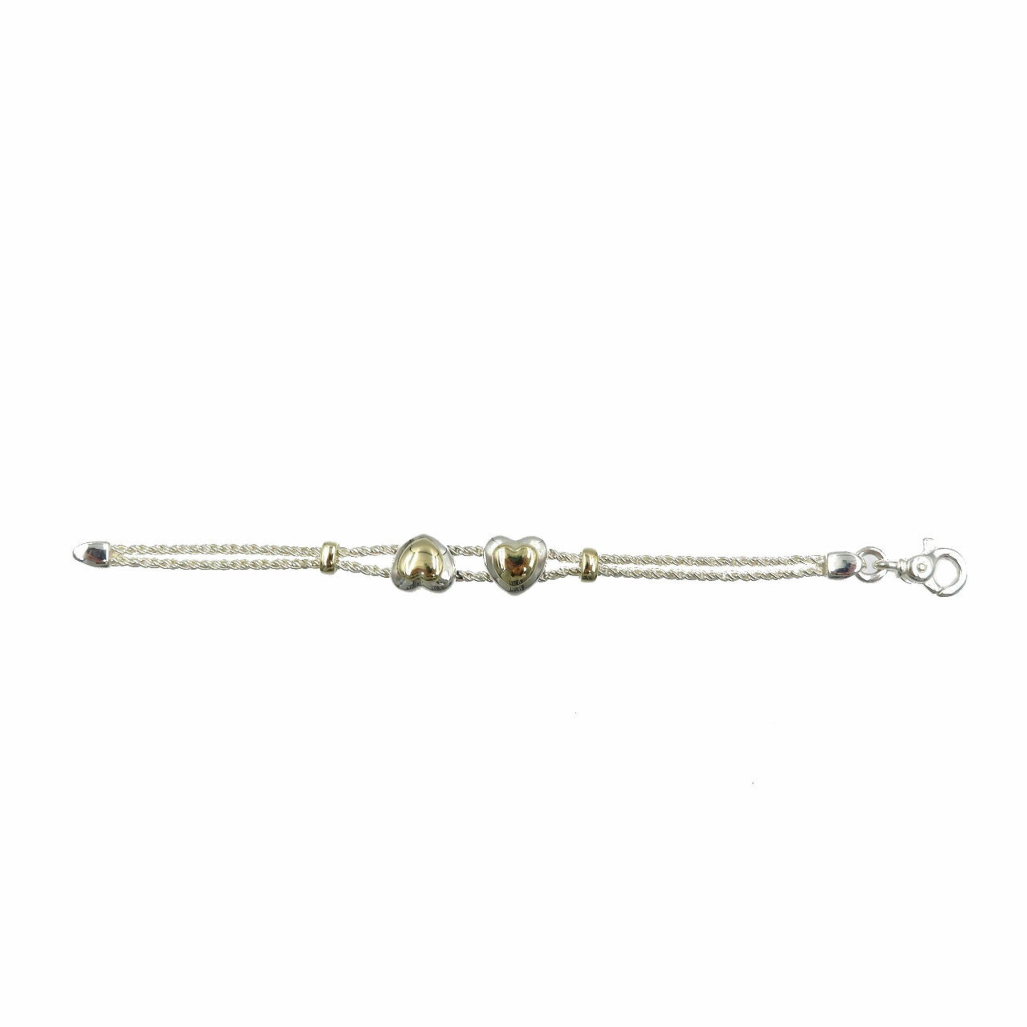 Double Heart Rope Chain Bracelet 18K Gold and Sterling Silver