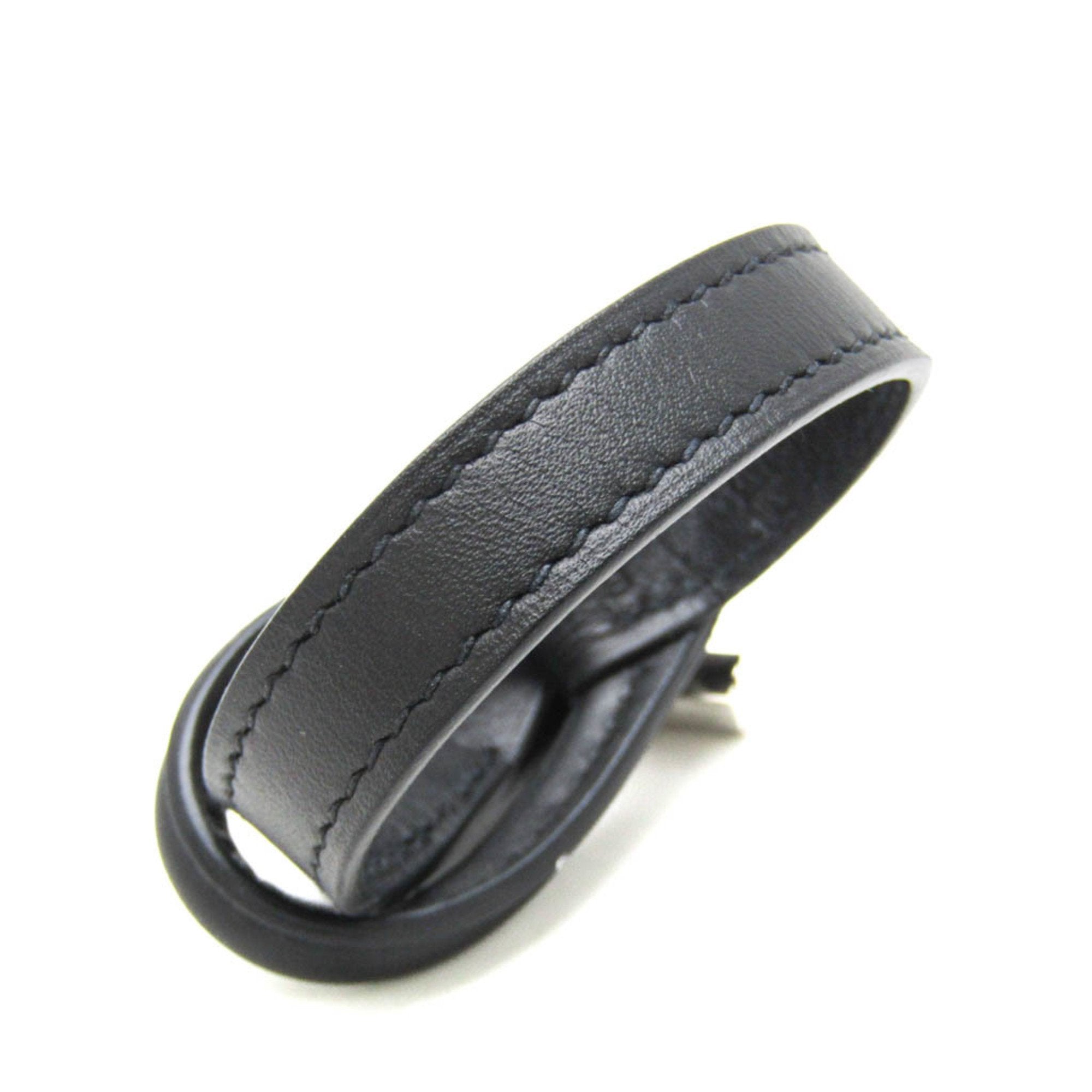 Bangle Leather and Metal Black and Silver Bracelet