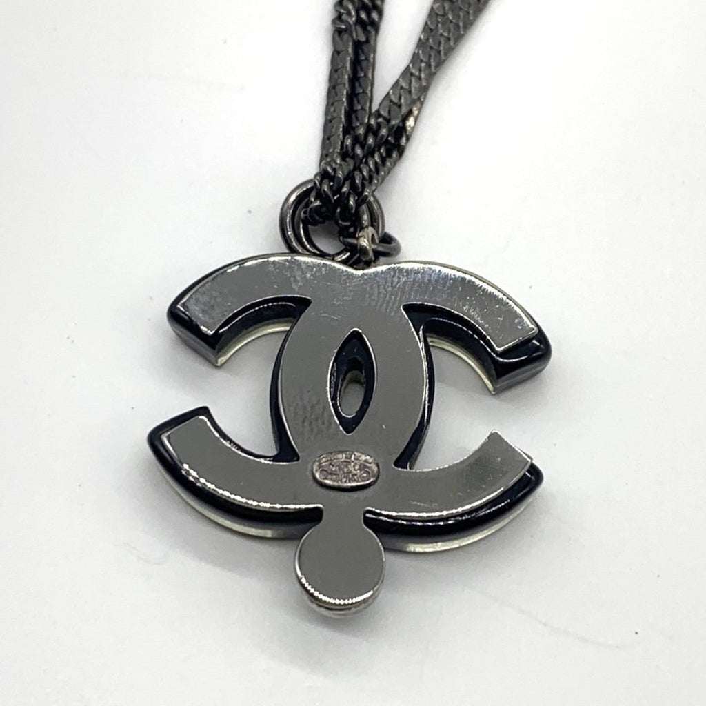 CC Logo Pendant Necklace Silver-Tone Metal