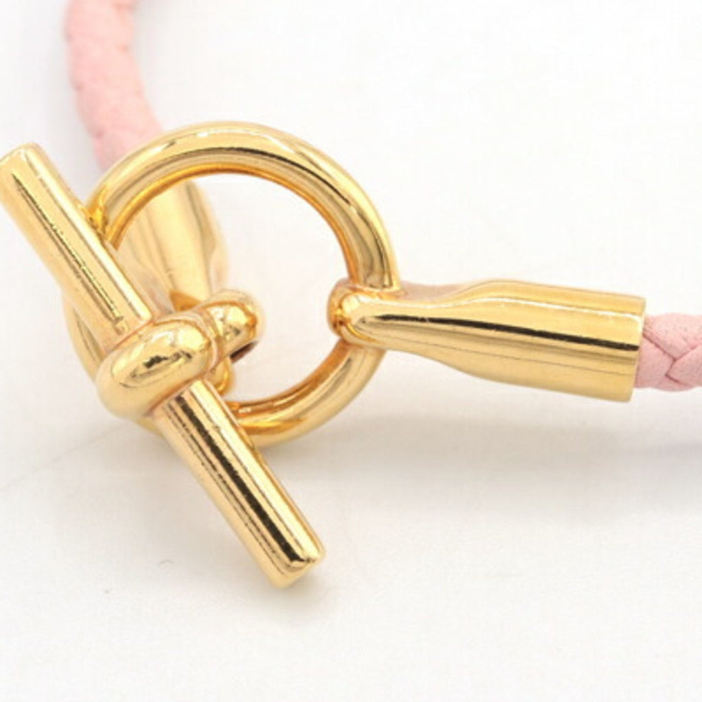 Bracelet Leather and Metal Pink and Gold