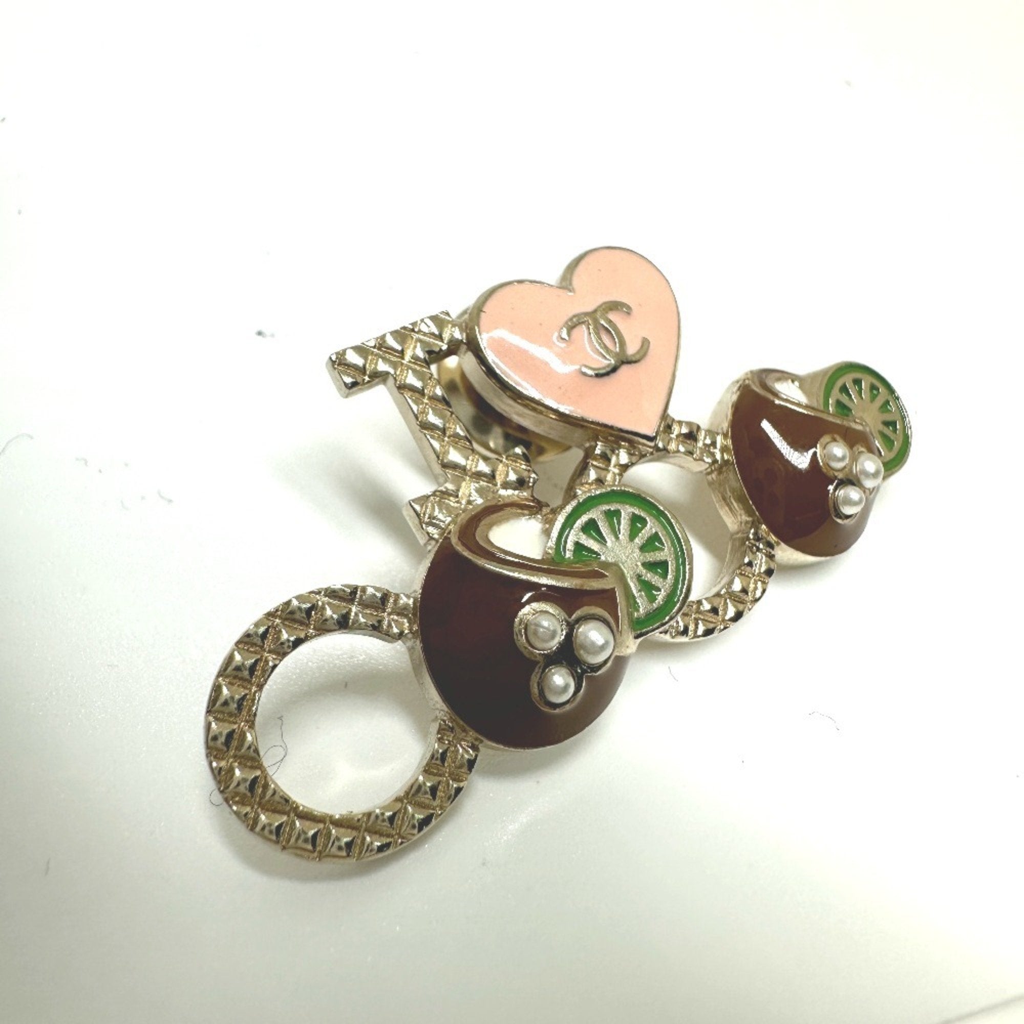 Brooch Metal Gold Heart With Faux Pearl