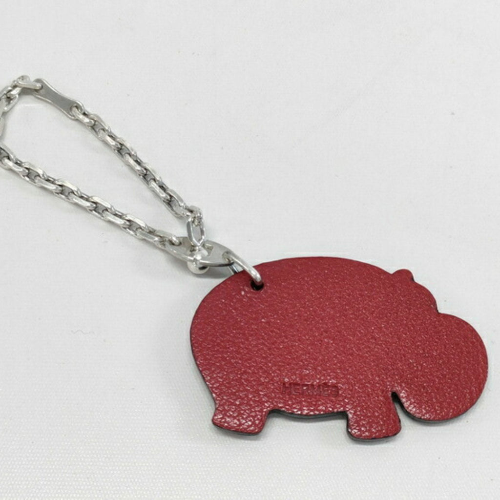 Hippo Charm Leather Brown Red Handbag Charm