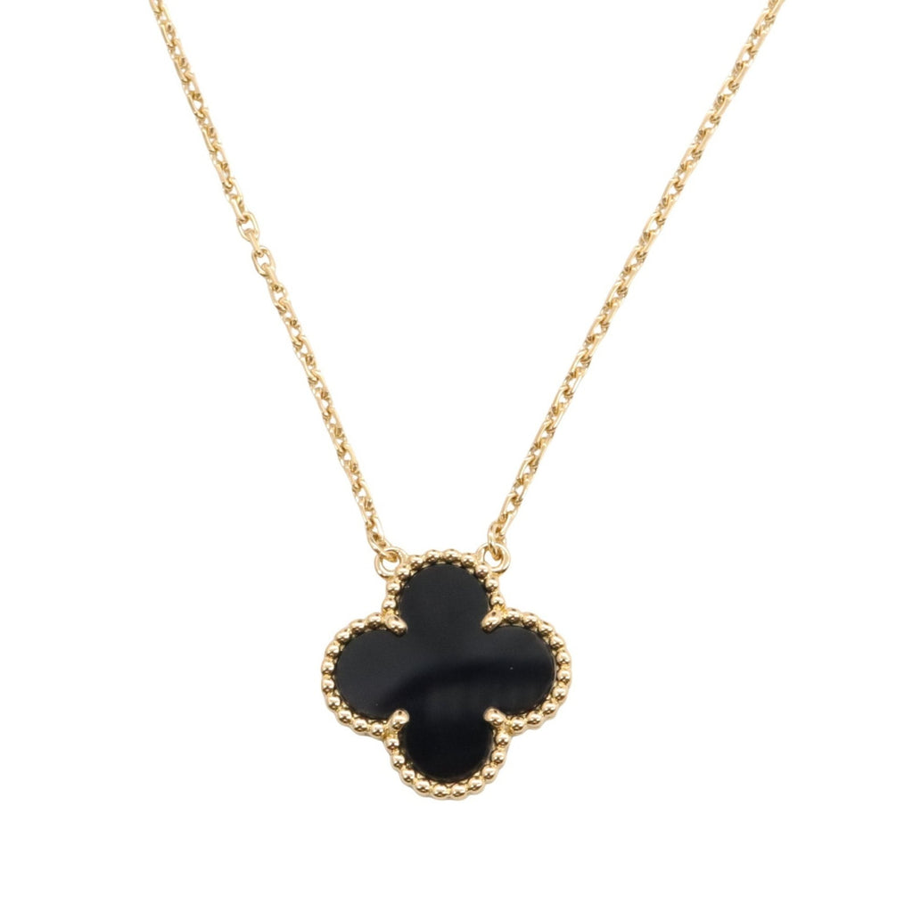 Vintage Alhambra Pendant Necklace 18K Yellow Gold and Onyx