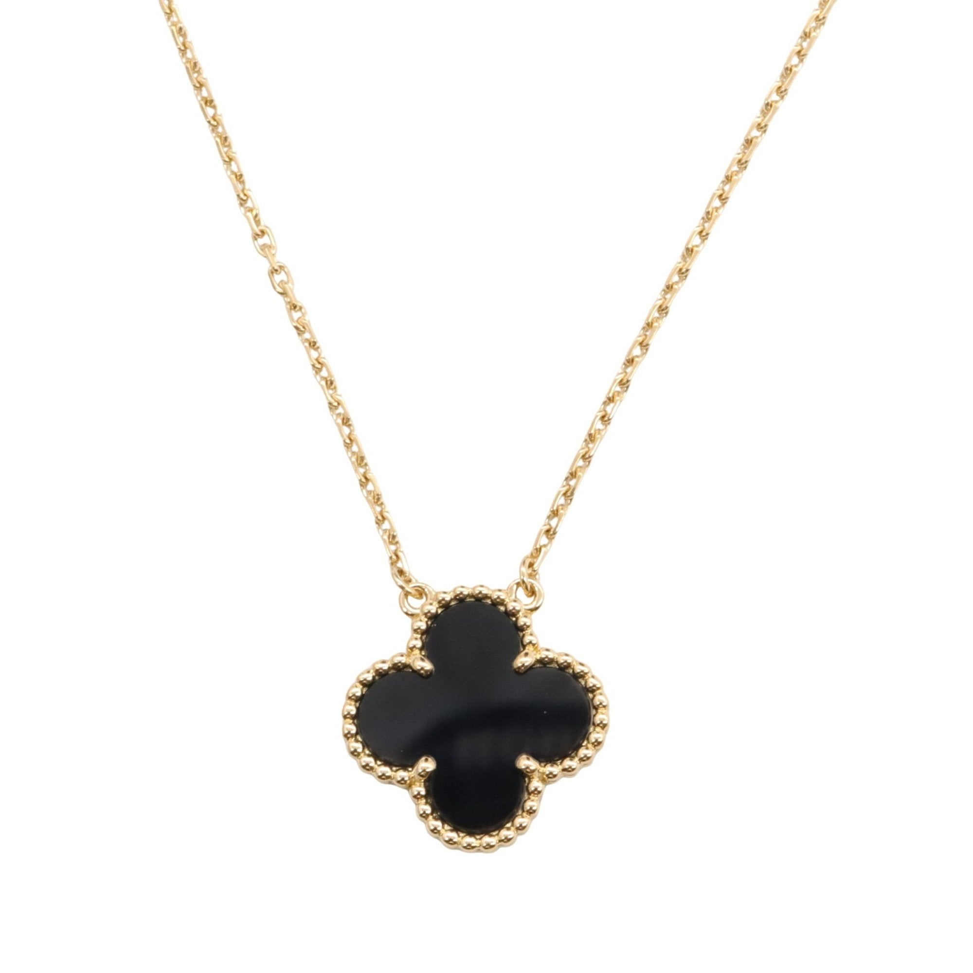 Vintage Alhambra Pendant Necklace 18K Yellow Gold and Onyx