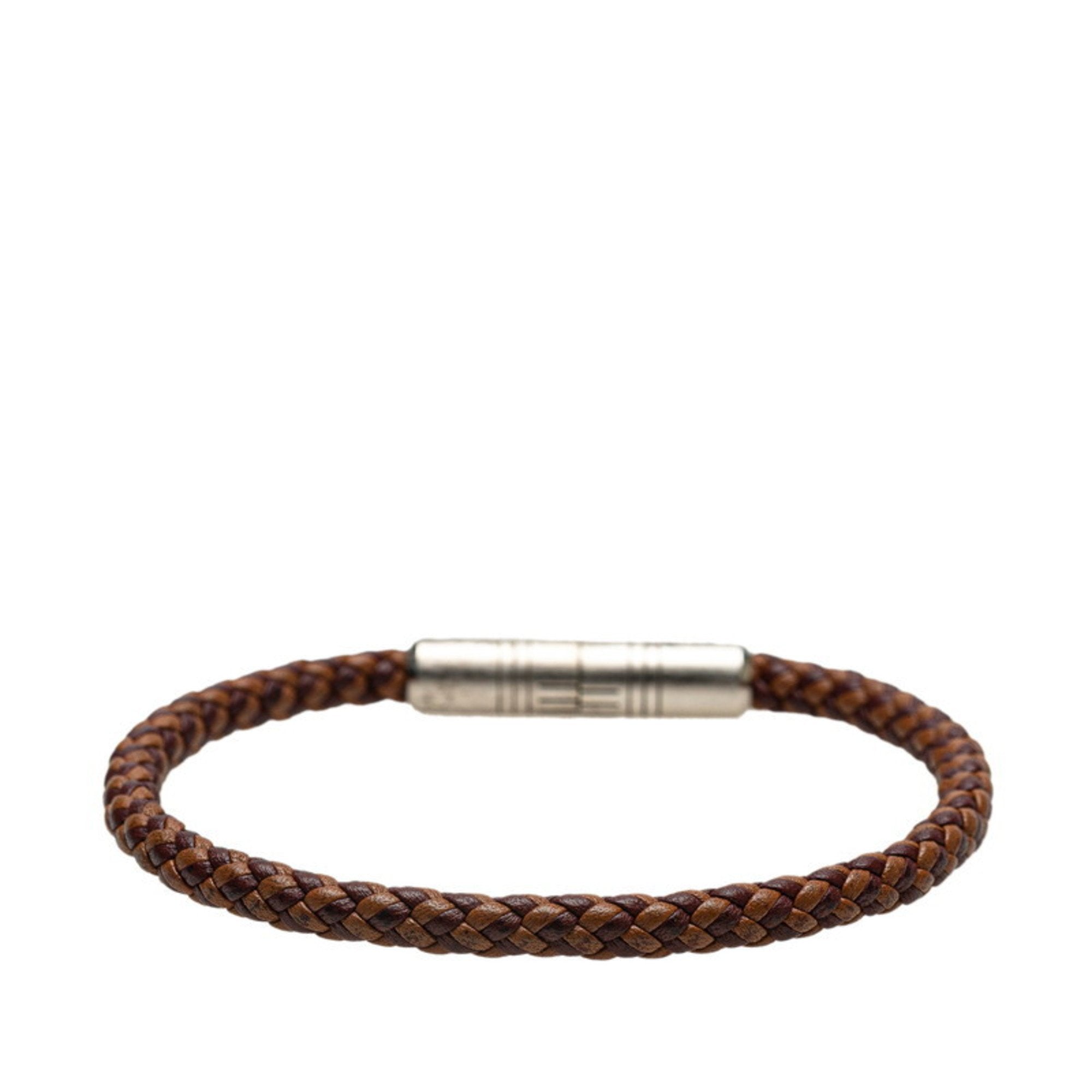 Goliath Bracelet Leather and Metal Brown and Silver