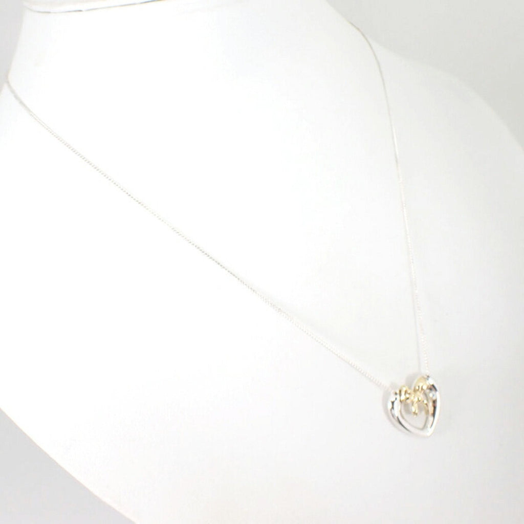 Heart Ribbon Pendant Necklace Sterling Silver