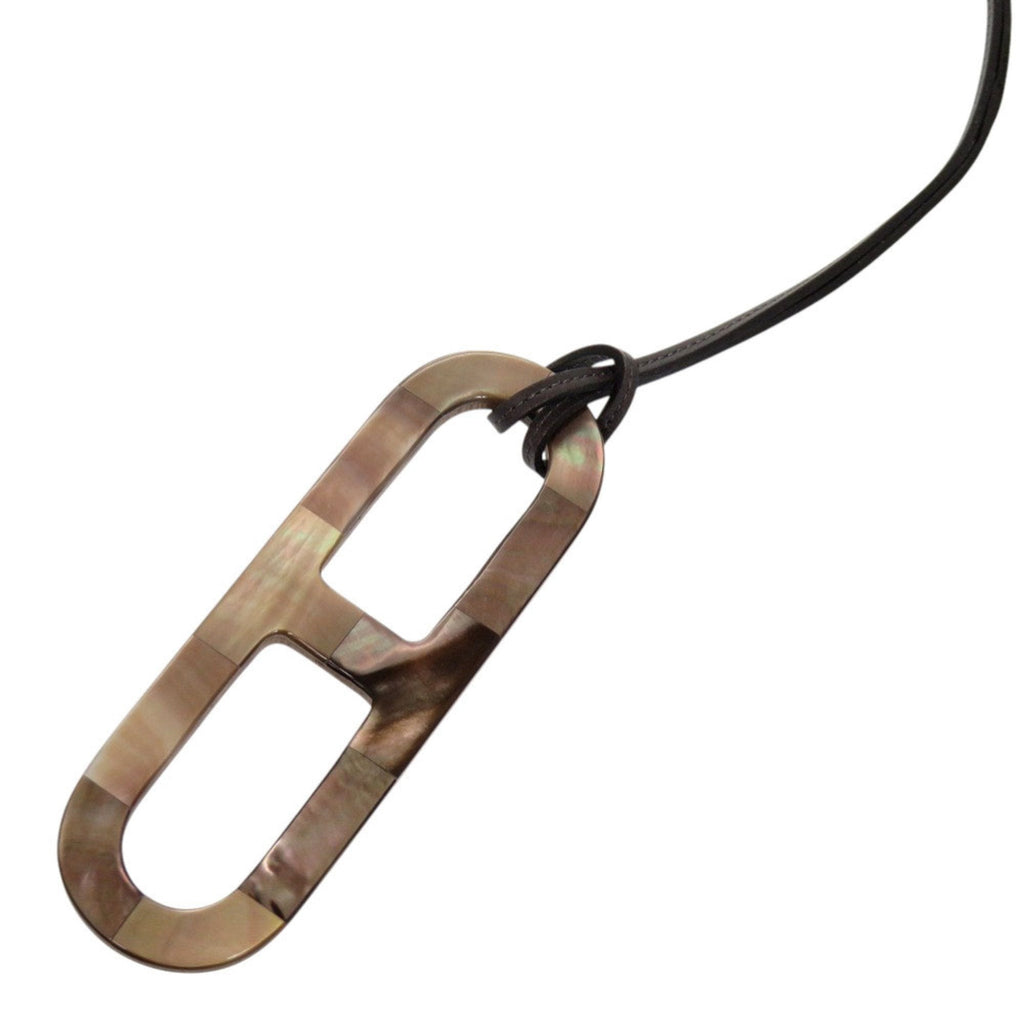 Pendant Necklace Shell and Wood Beige Brown Gray