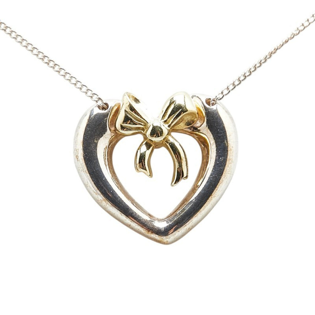 Heart Ribbon Pendant Necklace Sterling Silver and 18K Yellow Gold