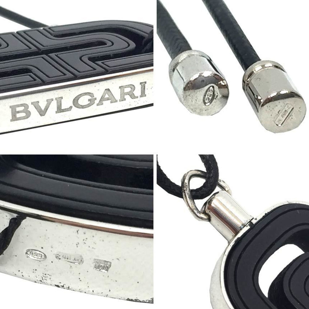 Parentesi Pendant Necklace Leather and Sterling Silver Black