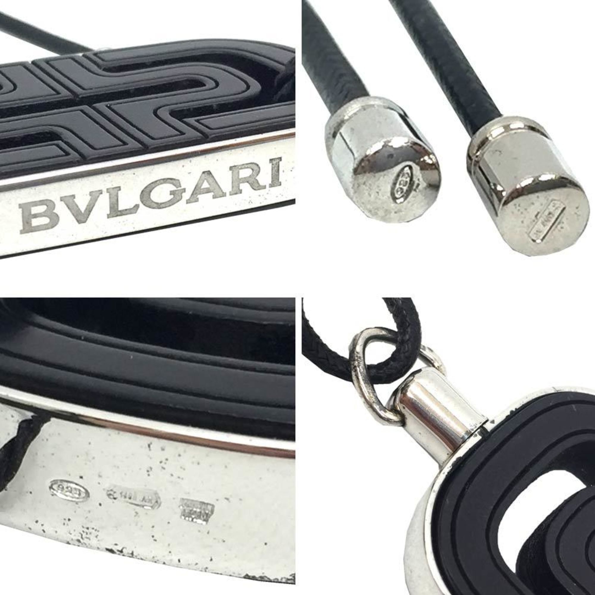 Parentesi Pendant Necklace Leather and Sterling Silver Black
