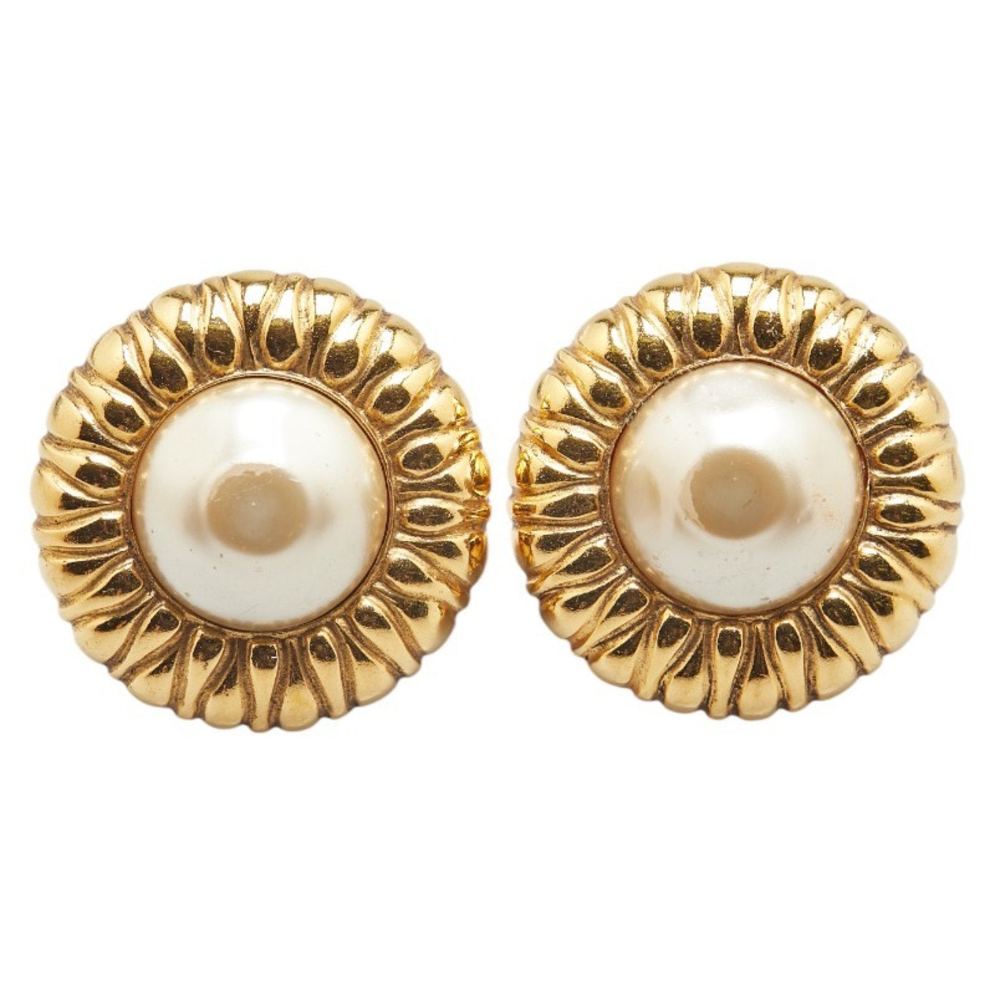 Vintage Earrings Pearl Gold-Tone Metal