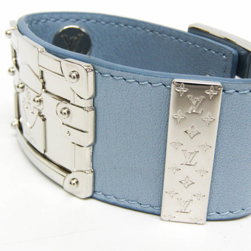 Bangle Leather and Metal Light Blue and Silver Bracelet