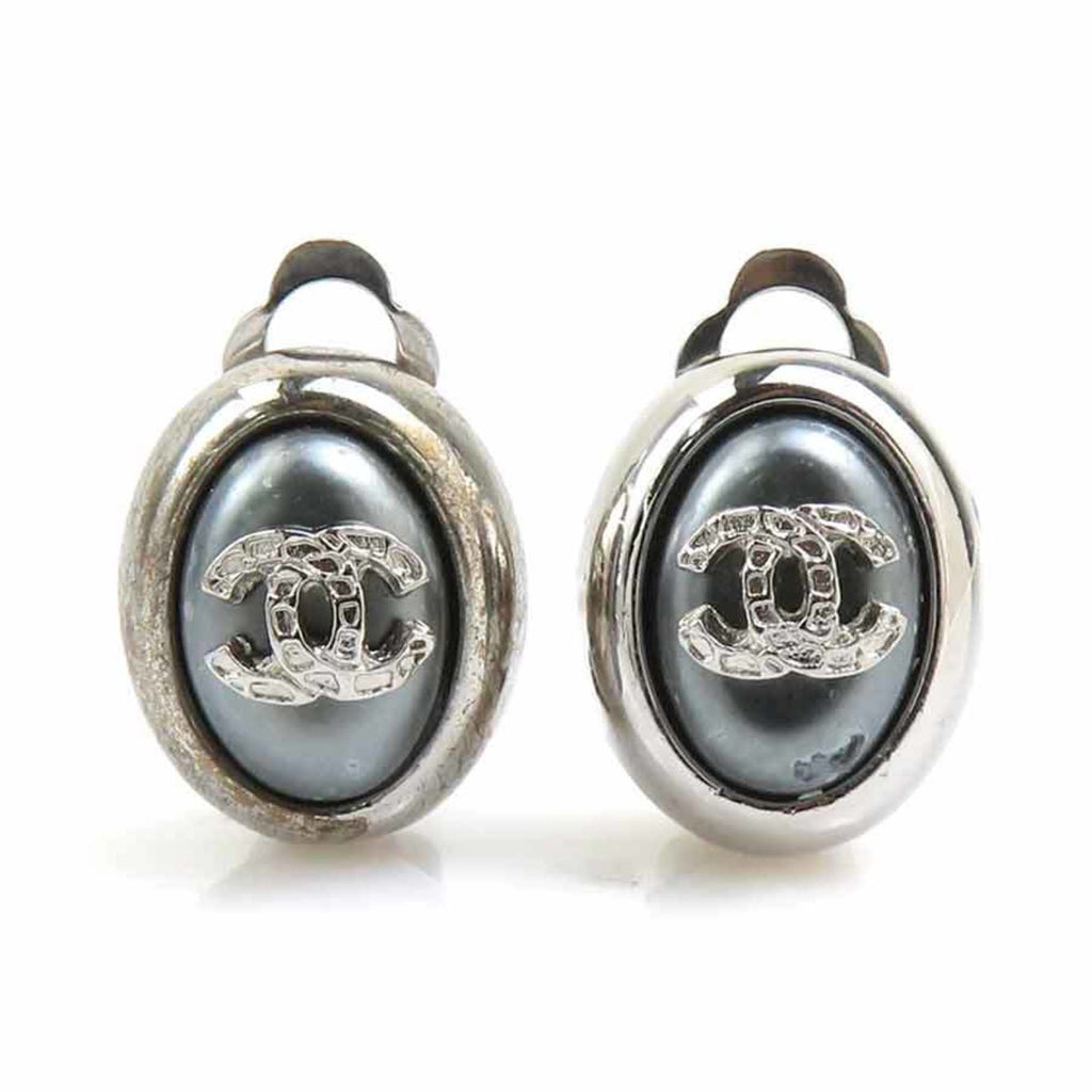 CC Logo Clip-On Earrings Silver-Tone Metal Silver-Tone Metal