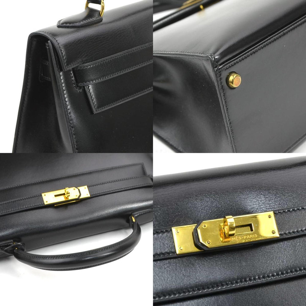 Kelly Handbag Black Box Calf with Gold Hardware 32