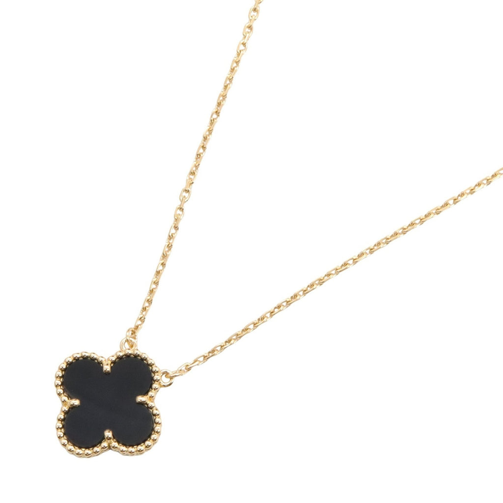 Vintage Alhambra Pendant Necklace 18K Yellow Gold and Onyx