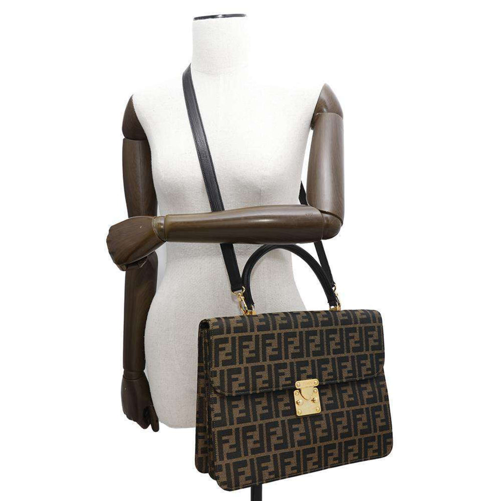 Vintage Convertible Lock Box Bag Zucca Canvas Medium