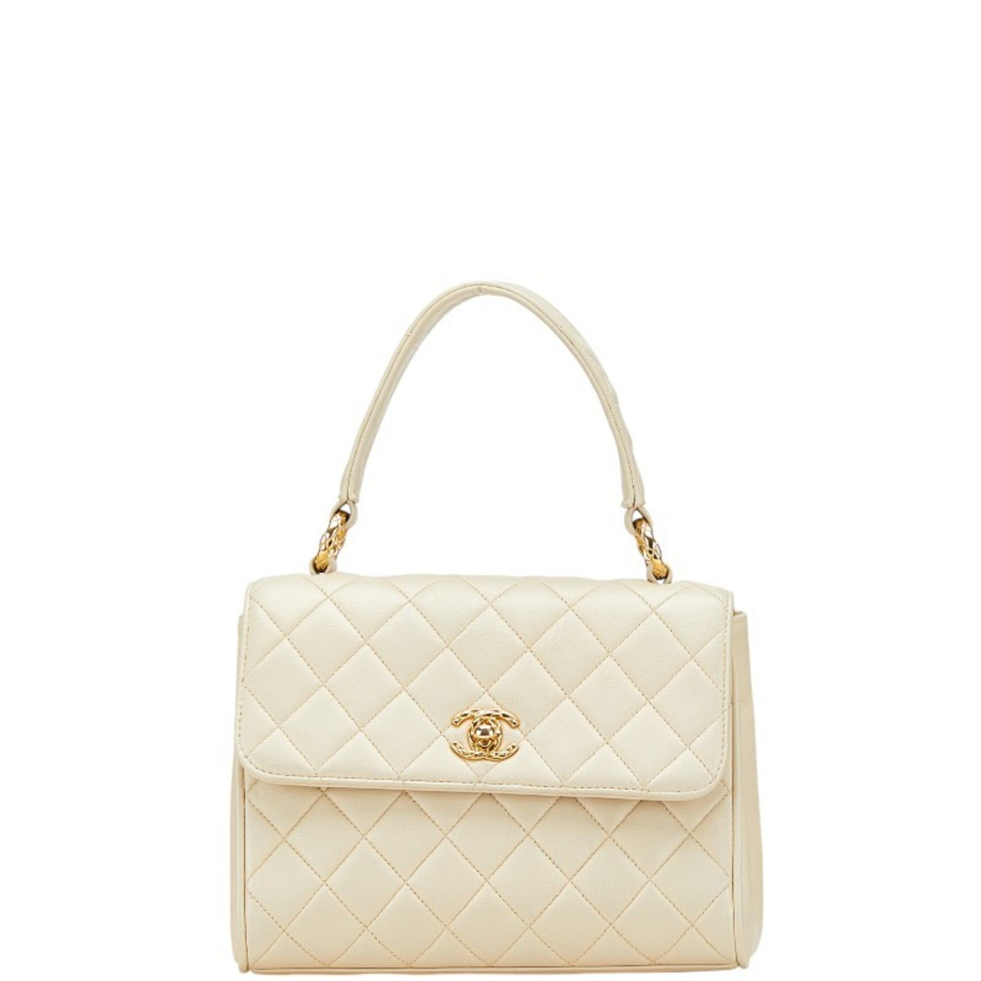 Vintage Classic Top Handle Flap Bag Quilted Lambskin Medium