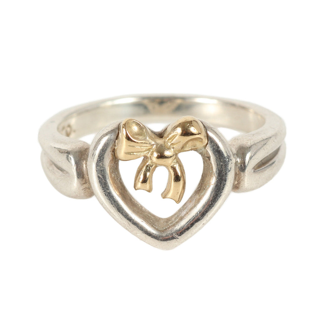 Heart Ribbon Combination Ring Sterling Silver and 18K Yellow Gold