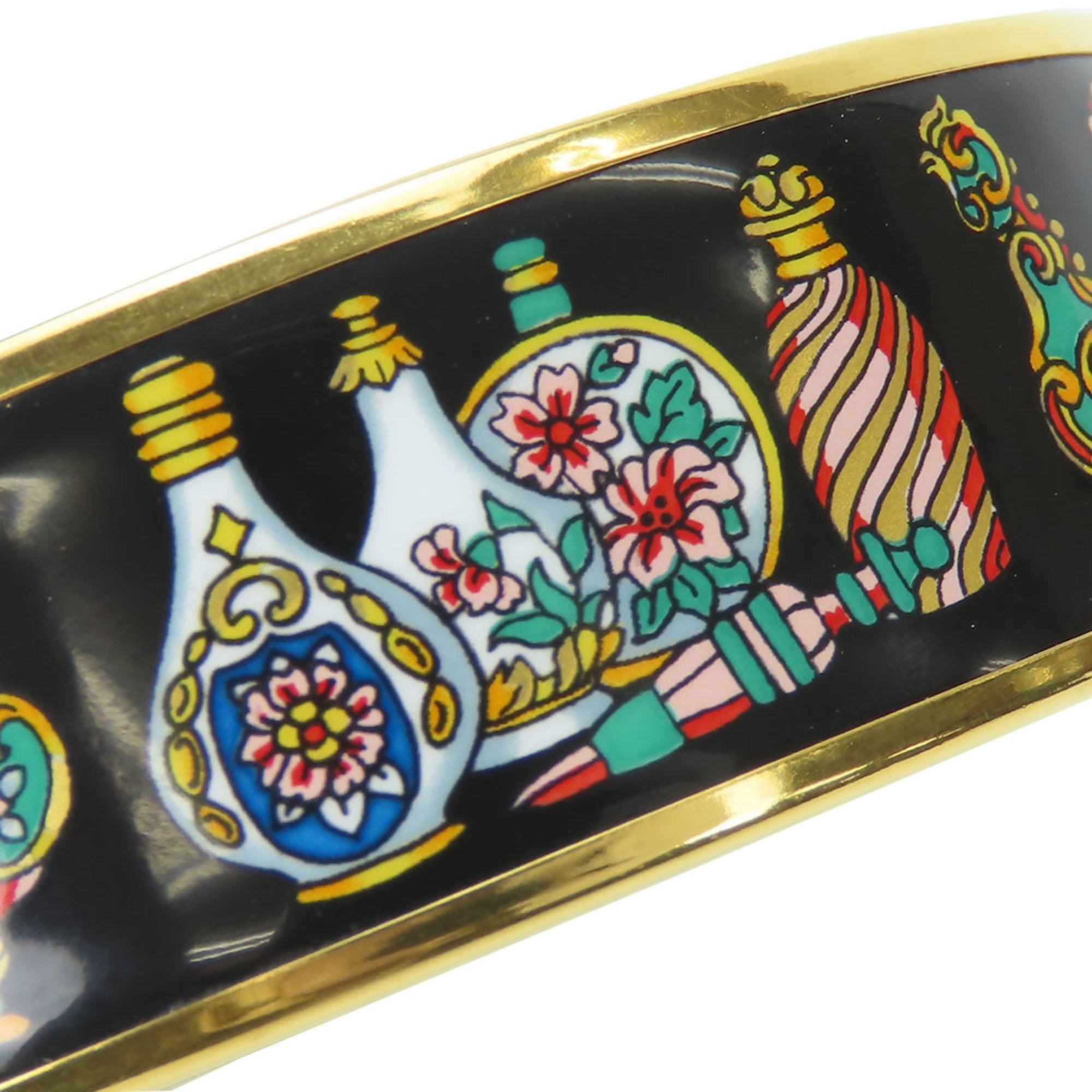Bangle Bracelet Cloisonné and Enamel and Metal Black and Multi-Color