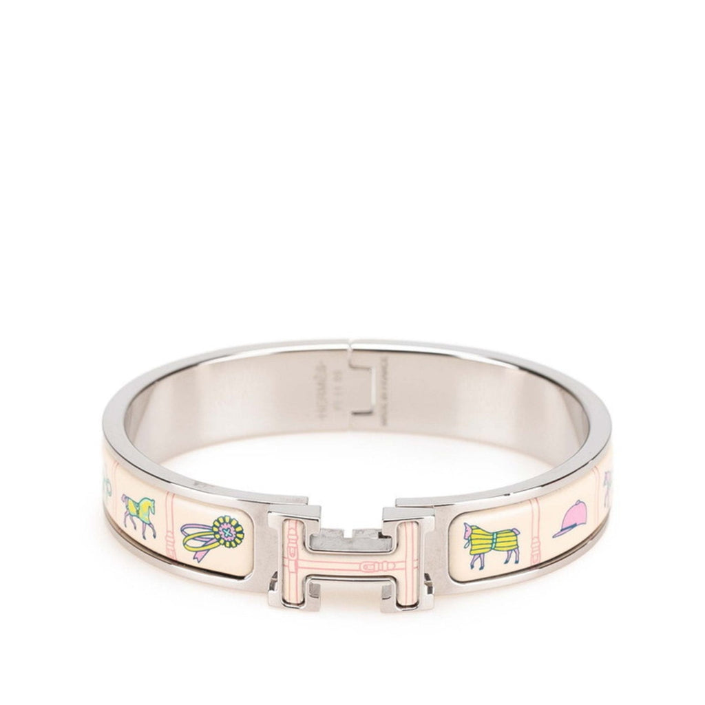 Click H PM Horse Blanket Bangle Metal Beige Multi-Color Silver Bracelet