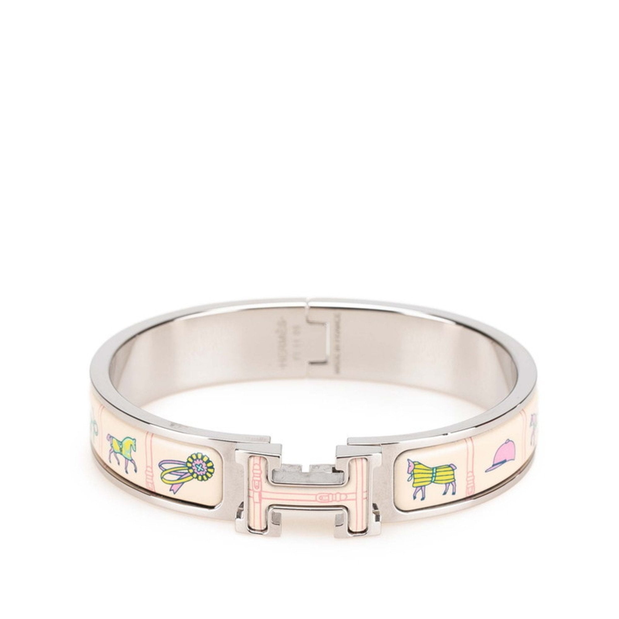 Click H PM Horse Blanket Bangle Metal Beige Multi-Color Silver Bracelet