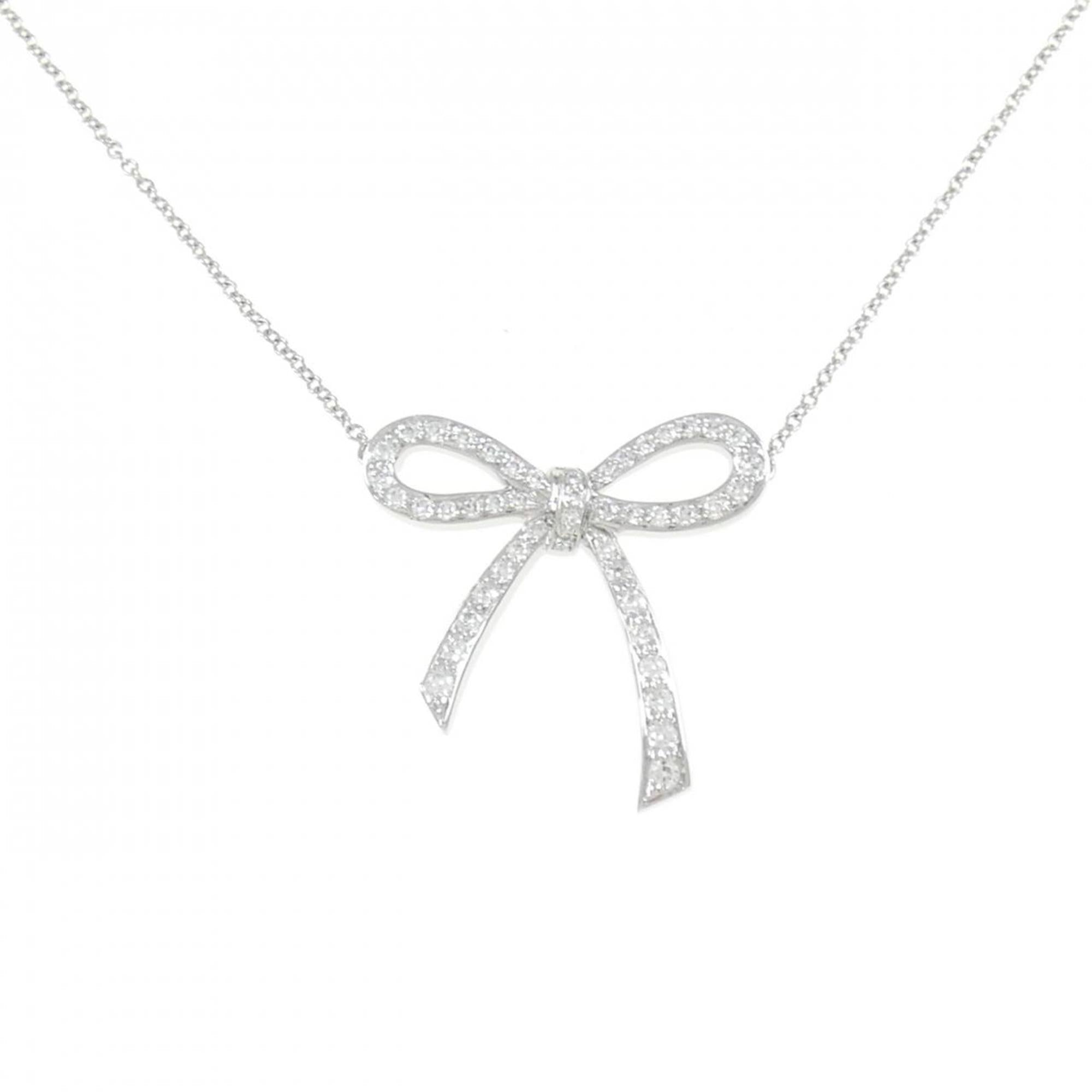 Bow Pendant Necklace Platinum with Diamond