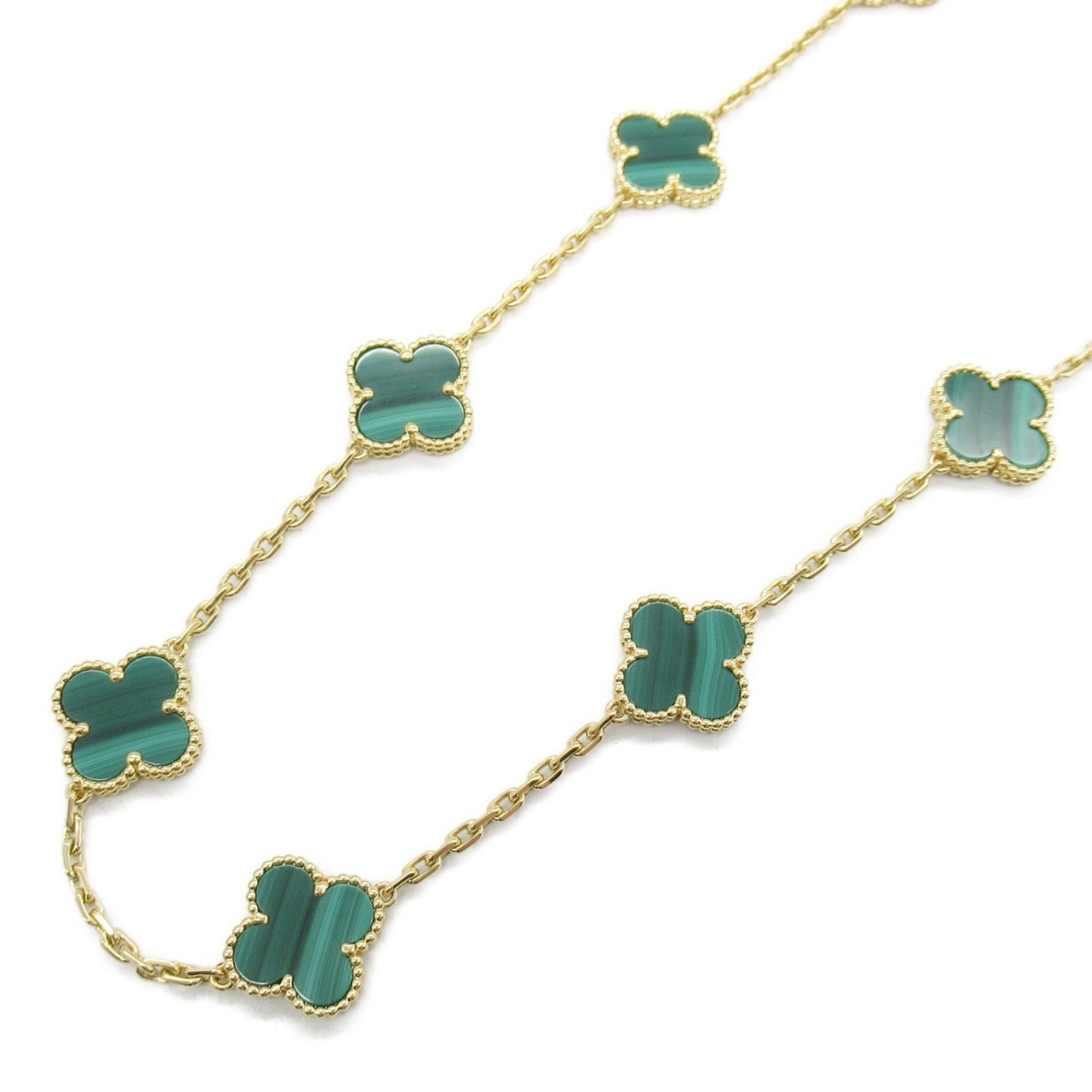 Vintage Alhambra Pendant Necklace 18K Yellow Gold and Malachite