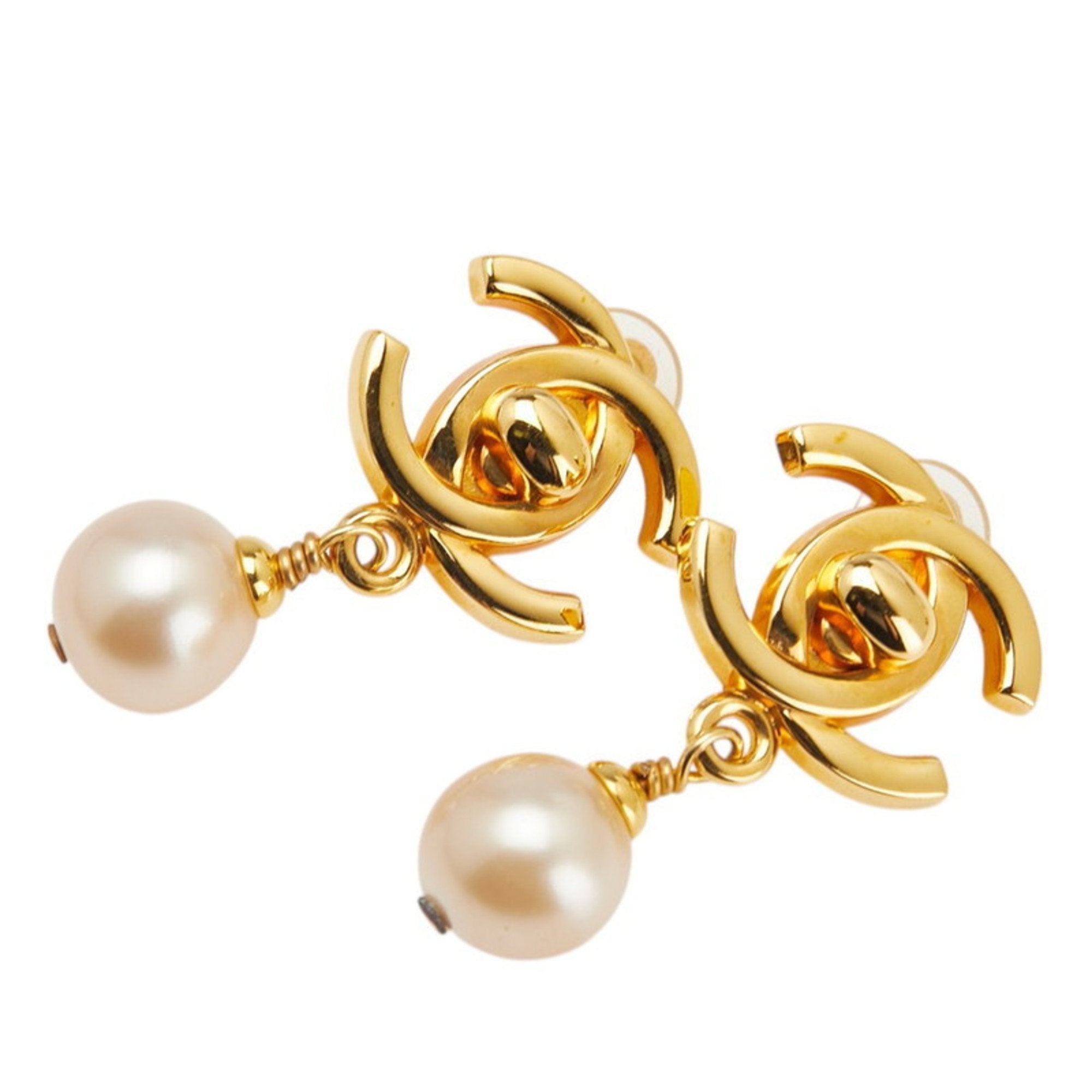 CC Logo Turnlock Clip-On Earrings Metal Gold-Tone Metal