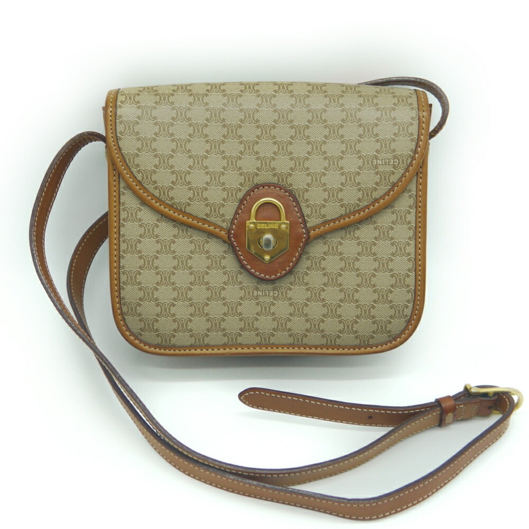 Vintage Saddle Flap Shoulder Bag Macadam Coated Canvas Small