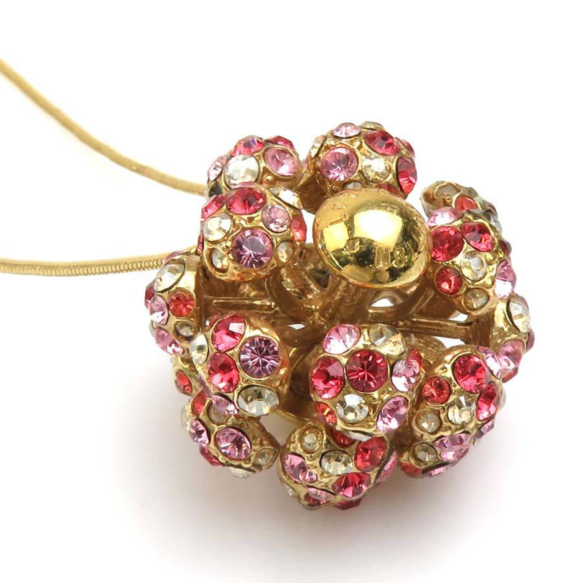 Mille Eune Nuit Pendant Necklace Metal with Rhinestone Gold Pink Red