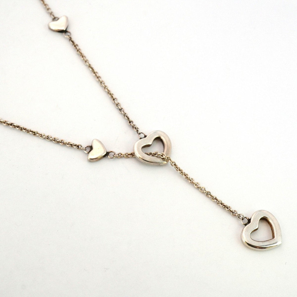 Heart Link Lariat Pendant Necklace Sterling Silver
