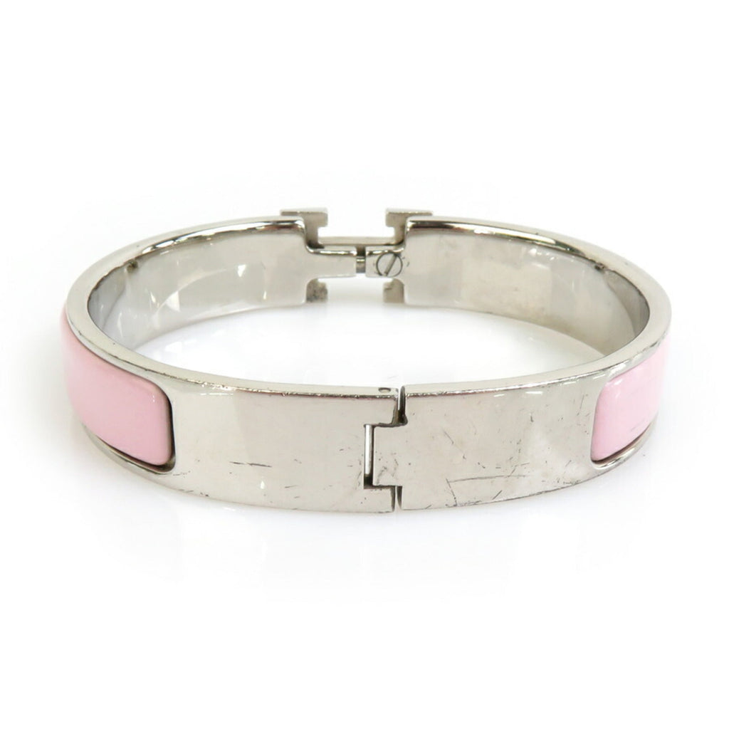 Bangle Bracelet Enamel and Metal Light Pink Silver
