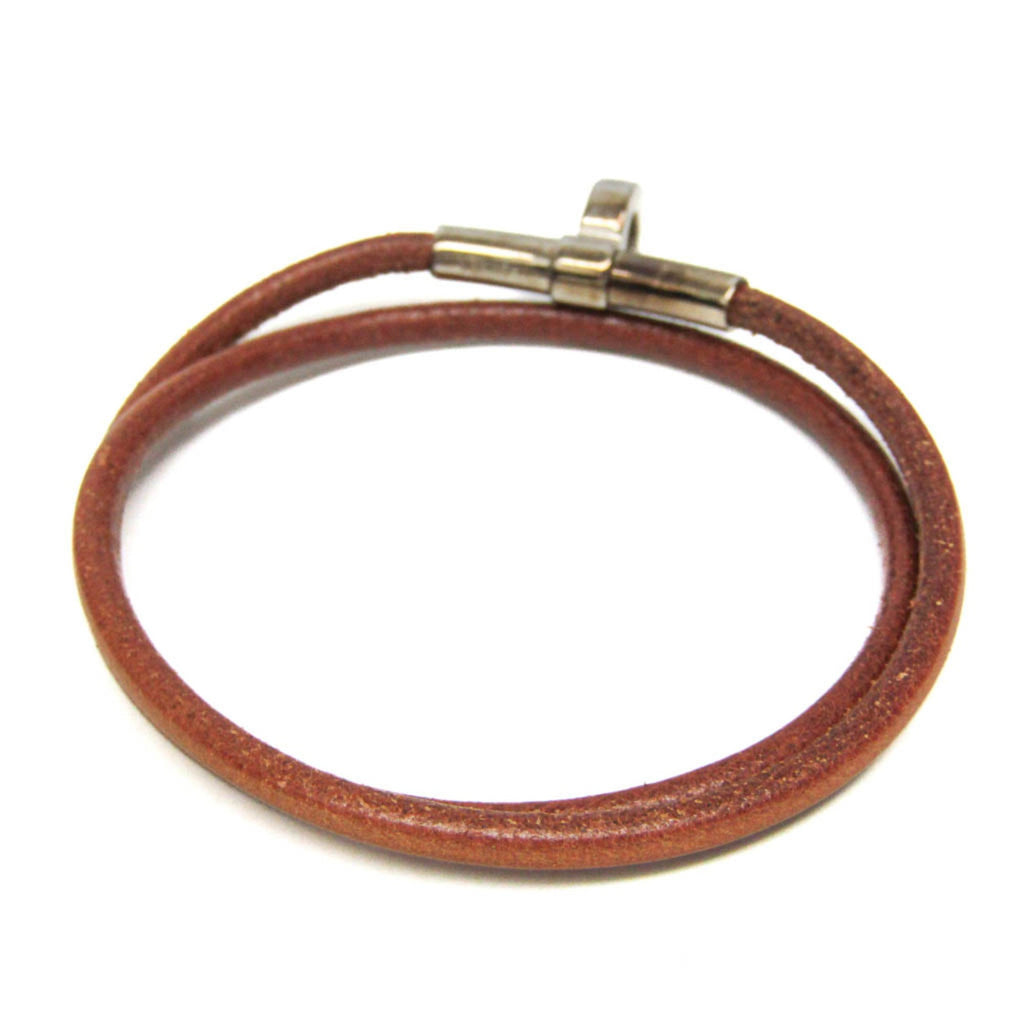 Bracelet Leather and Metal Brown and Silver