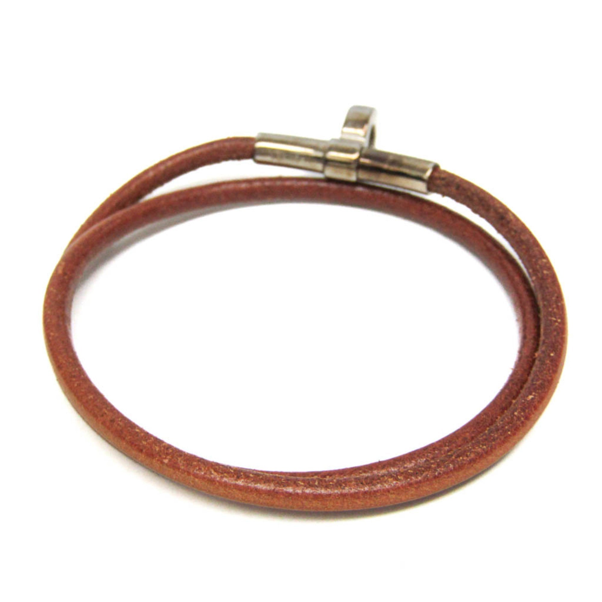 Bracelet Leather and Metal Brown and Silver