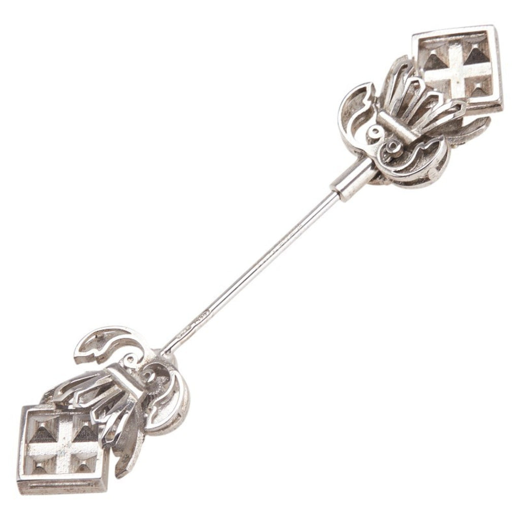 Pin Brooch Sterling Silver With Rhinestone And Black