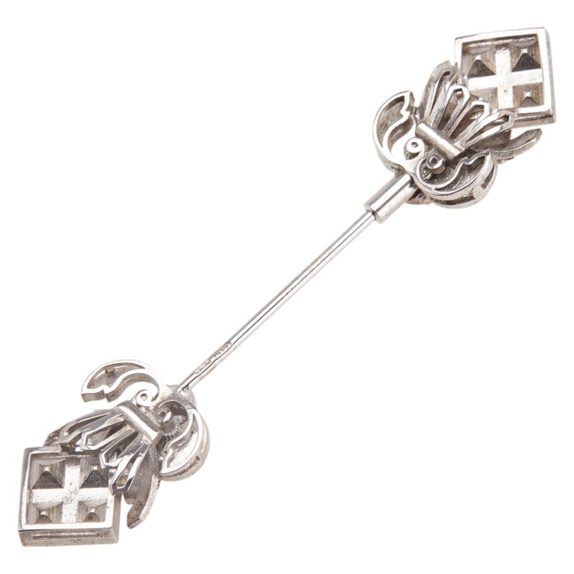 Pin Brooch Sterling Silver With Rhinestone And Black