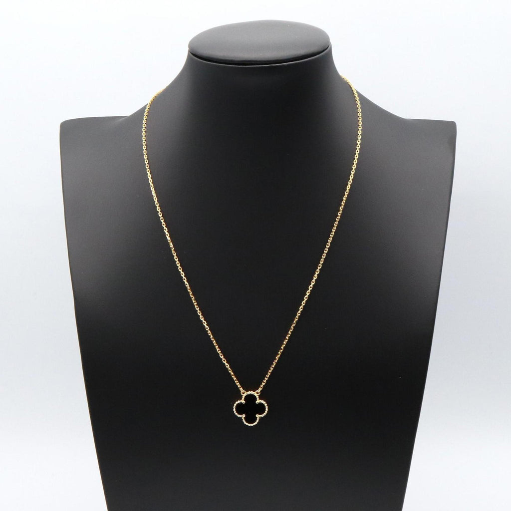 Vintage Alhambra Pendant Necklace 18K Yellow Gold and Onyx