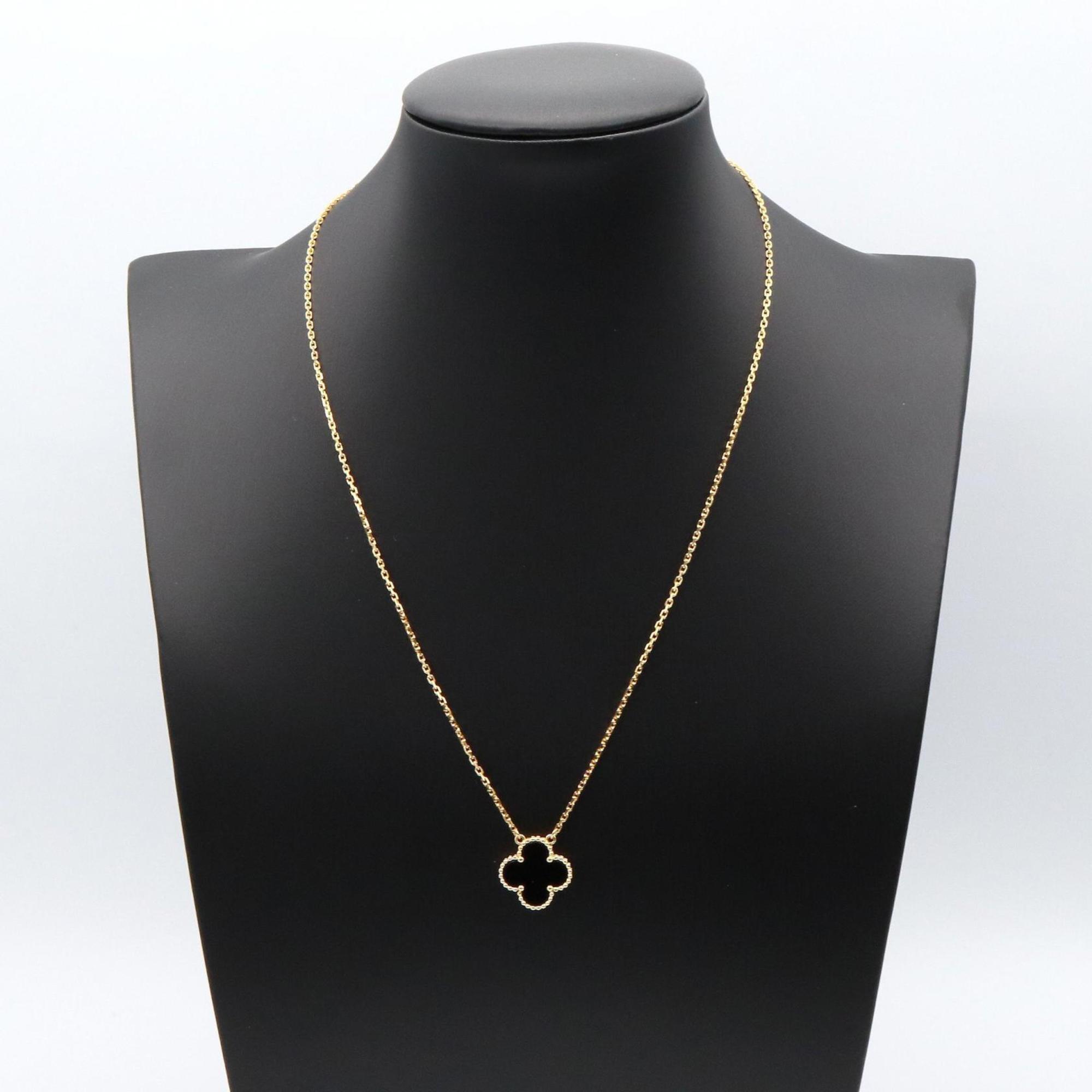 Vintage Alhambra Pendant Necklace 18K Yellow Gold and Onyx