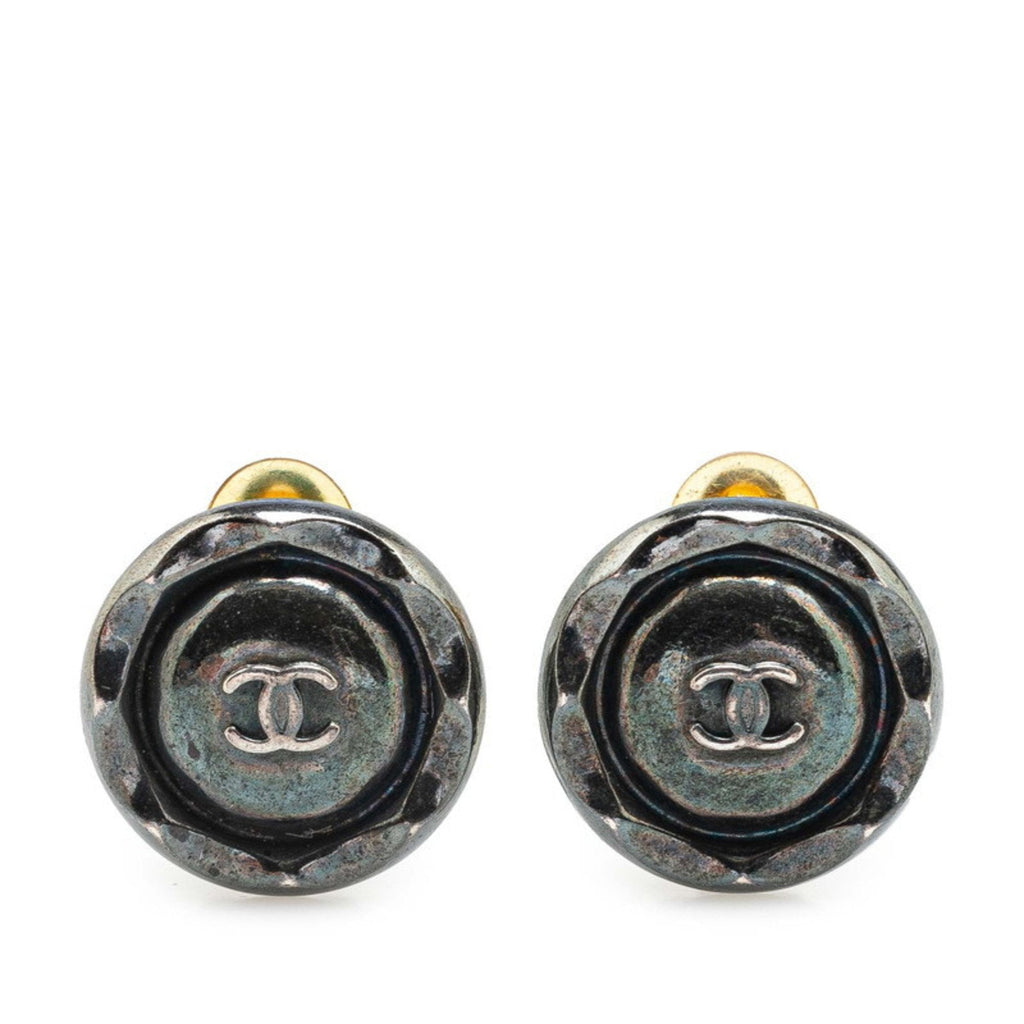CC Logo Round Clip-On Earrings Silver-Tone Metal Silver-Tone Metal