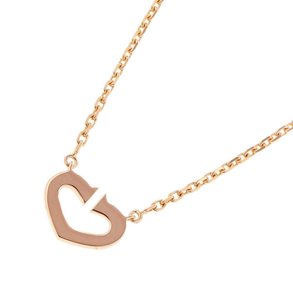 C Heart Pendant Necklace 18K Rose Gold with Diamonds