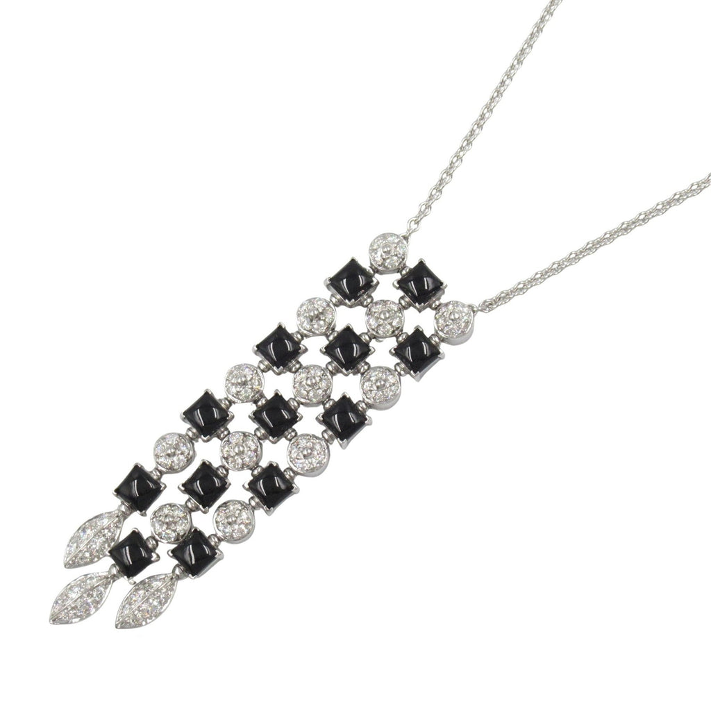 Lucia Pendant Necklace 18K White Gold with Diamond and Onyx