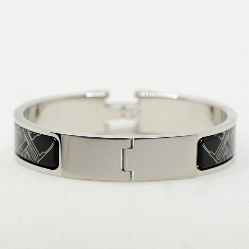 Bracelet Enamel and Metal Black and Silver
