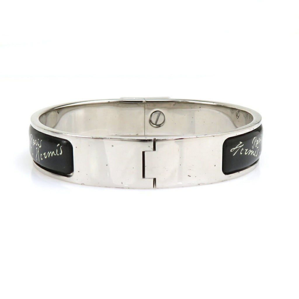 Bangle Enamel and Metal Black and Silver Bracelet