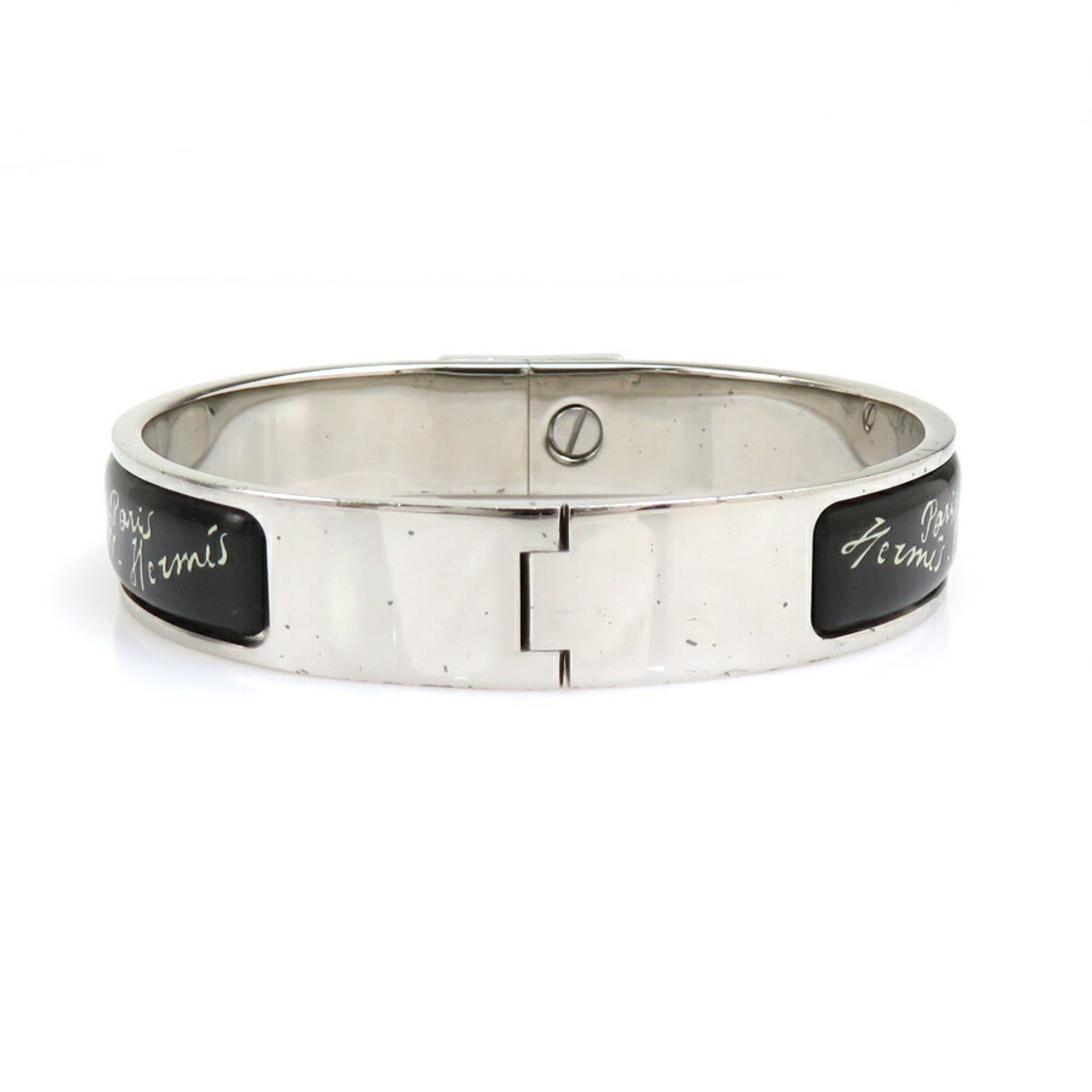 Bangle Enamel and Metal Black and Silver Bracelet